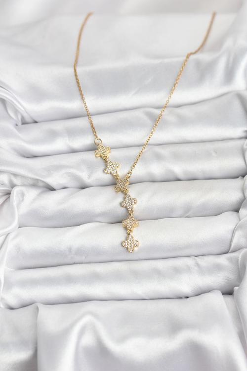 Zarif Boyunlar için Golden Çelik Zincir Yonca Kadın Kolye