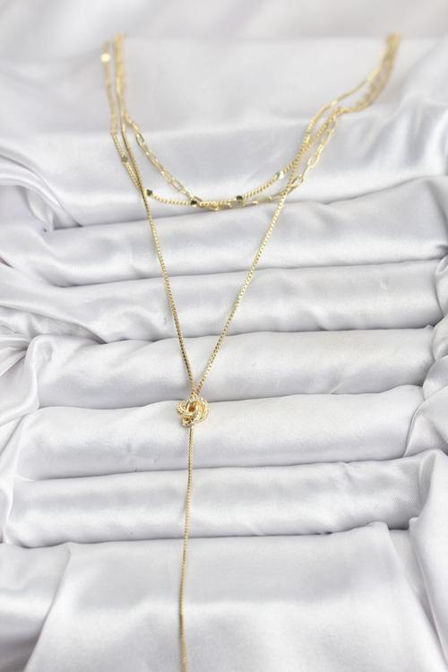 Zarif Boyunlar için Golden Pirinç Düğüm Üçlü Kombin Kadın Kolye