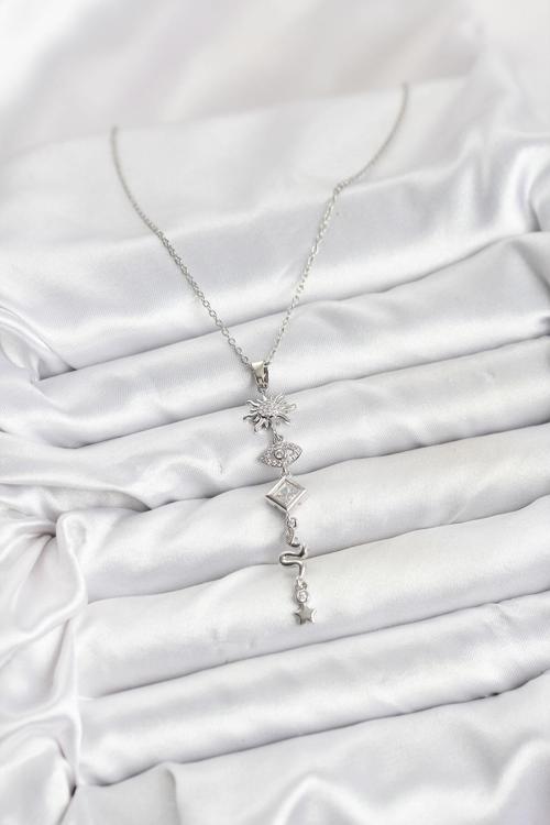 Zarif Boyunlar için Silver Çelik Zincir Güneş Enerji Y Kadın Kolye