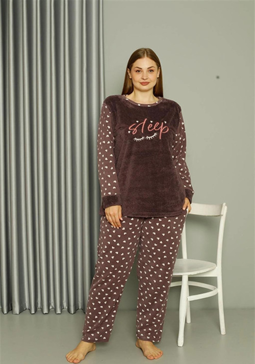 Giyim Polar Kadın Büyük Beden Vizon Pijama Takımı 808046