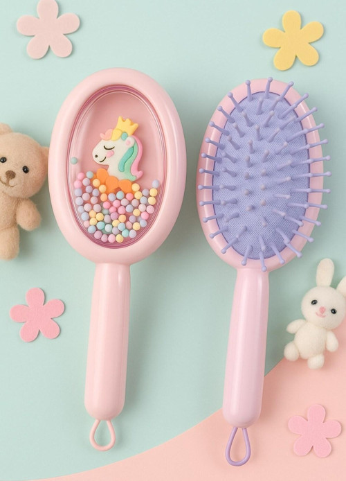 1 Adet Pembe Unicorn Figürlü Renkli Boncuklu Çocuk Saç Tarağı Fırçası Kolay Taranma Saçları Acıtmaz