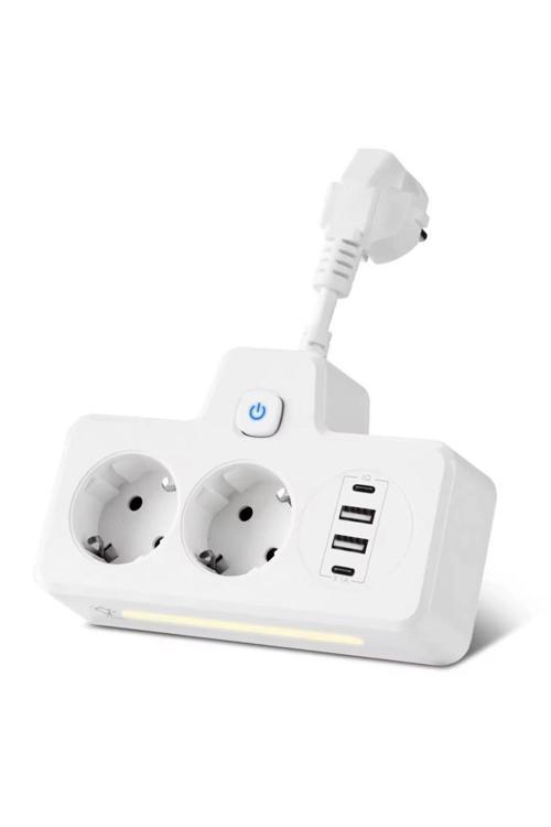 Çok Fonksiyonlu Akım Korumalı Priz ve USB Şarj İstasyonu - Ayarlanabilir Gece Lambalı