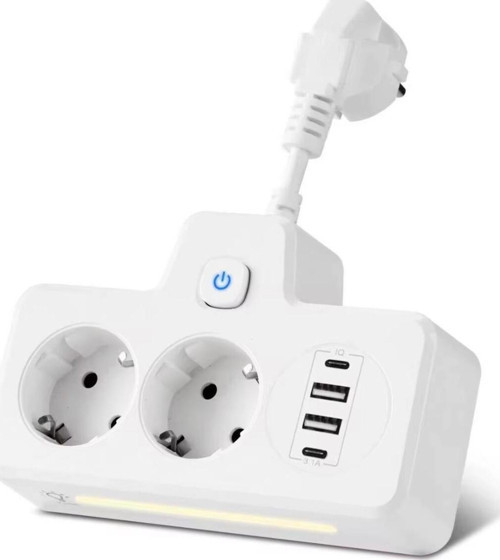 Çok Fonksiyonlu Akım Korumalı Priz ve USB Şarj İstasyonu - Ayarlanabilir Gece Lambalı