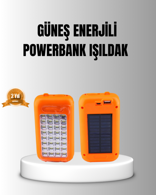 Güneş Enerjili Powerbank 10000 mAh LED Işıklı