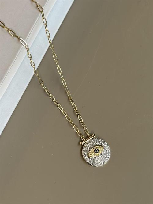 Taşlı Göz Kolye - Altın