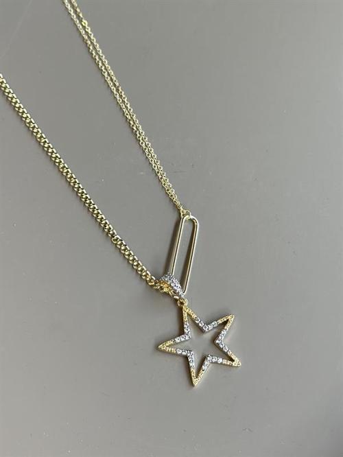 Taşlı Yıldız Kolye - Altın