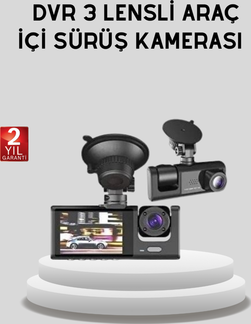 Full HD Üç Kameralı Araç Kamerası 170° Geniş Açılı ve Park Destekli