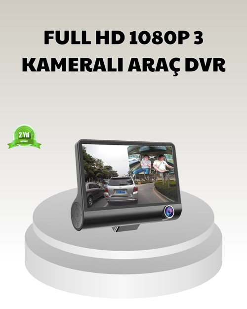 Araç DVR Kamerası 3’lü 170° Geniş Açılı Full HD ve Park Destekli