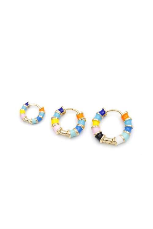 3'lü Renkli Halka Küpe - Altın