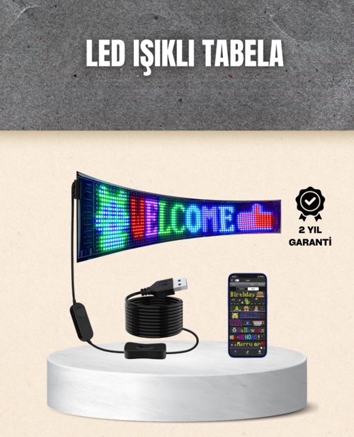 RGB Kayar Yazılı LED Reklam Ekranı – USB Bağlantılı Esnek Tasarım