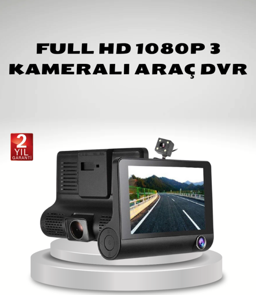 Araç Kamerası 3’lü Full HD DVR 1080P Gece Görüşlü ve G-Sensörlü