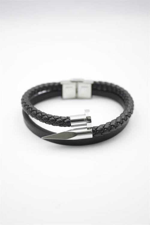 Deri Çivi Bileklik - Gümüş