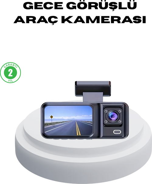 170° Geniş Açılı 3 Kameralı Araç İçi Kayıt Cihazı Gece Görüşlü