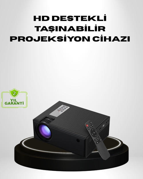 1080p Full HD Taşınabilir Projeksiyon Cihazı LED Işıklı Uzaktan Kumandalı