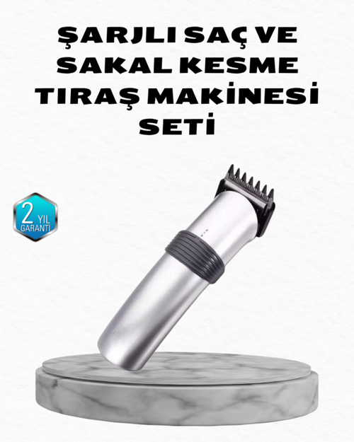 Profesyonel Şarjlı Saç ve Sakal Kesme Makinesi–Paslanmaz Çelik Bıçaklı, Ergonomik ve Sessiz Motorlu