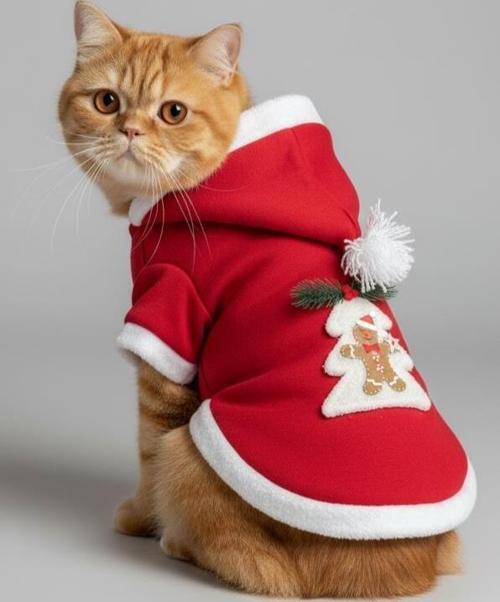 Yılbaşı Ağacı Kırmızı Polar Kedi Kıyafeti | Kapüşonlu Noel Kedi Sweatshirt | Küçük Irklar İçin