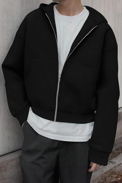 Erkek Pamuklu Günlük Rahat İlkbahar ve Sonbahar Çok Yönlü Kemer Boy Kapüşonlu Sweatshirt