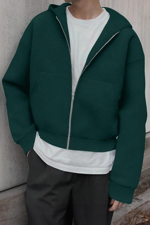 Erkek Pamuklu Günlük Rahat İlkbahar ve Sonbahar Çok Yönlü Kemer Boy Kapüşonlu Sweatshirt