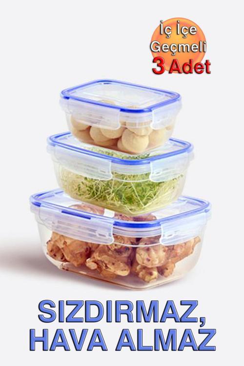 Lock&Fresh Contalı Dikdörtgen Saklama Kabı (400, 800, 1400 ml) (Üçlü Set)