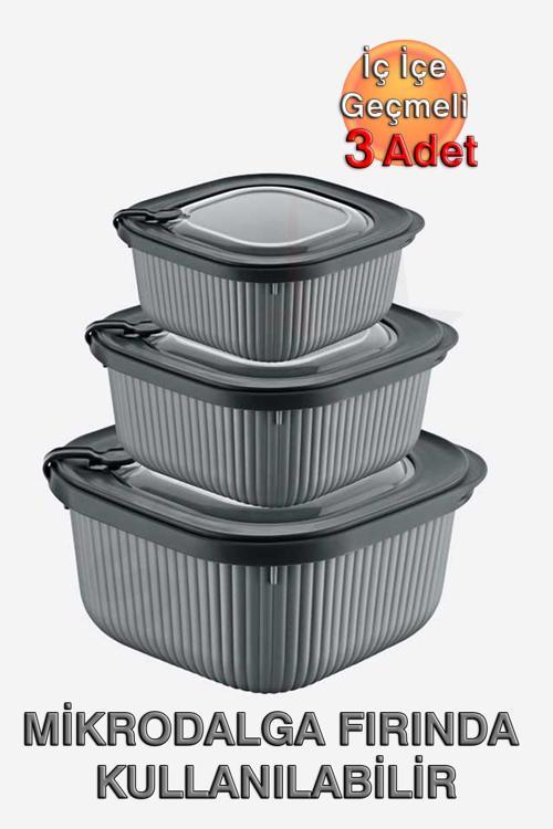 Micro Line Kare Saklama Kabı (600, 1100, 1800 ml) (Üçlü Set)