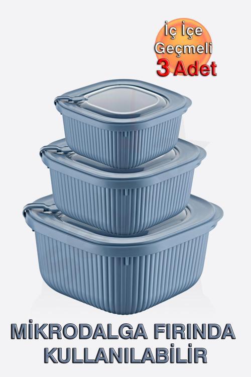 Micro Line Kare Saklama Kabı (600, 1100, 1800 ml) (Üçlü Set)