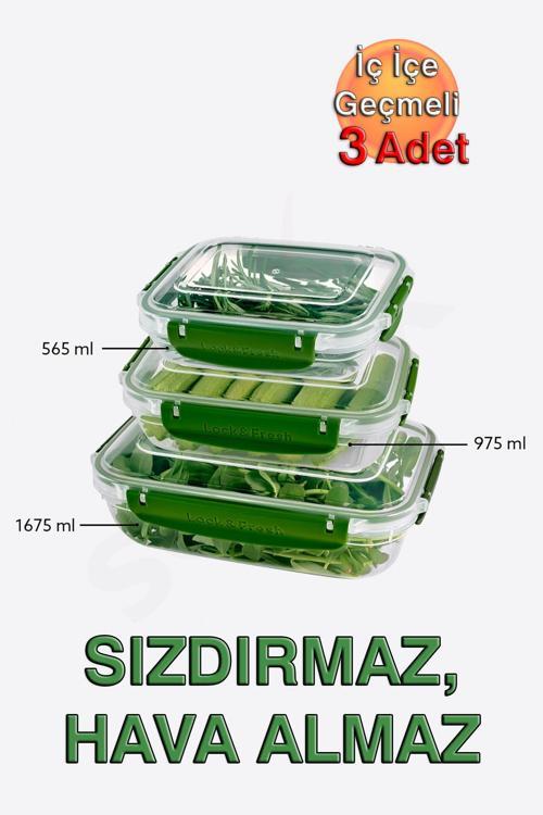 Lock&Fresh Master Dikdörtgen Saklama Kabı (565,975,1675 ml) (Üçlü Set)