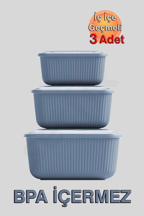 Snaplid Dikdörtgen Saklama Kabı (600, 1100, 1800 ml) (Üçlü Set)