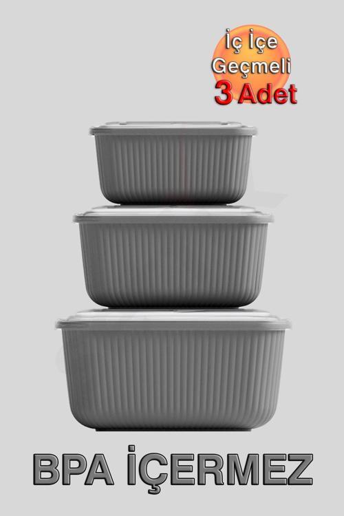 Snaplid Dikdörtgen Saklama Kabı (600, 1100, 1800 ml) (Üçlü Set)