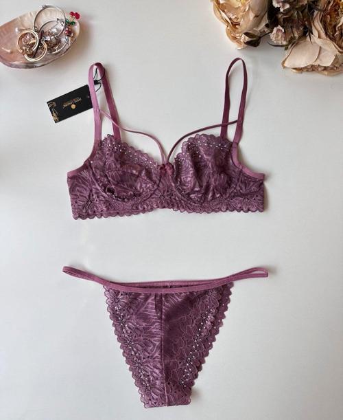 Lace Love Parlak Kumaş Dantelli Balenli Cheeky Külot Sütyen Takım