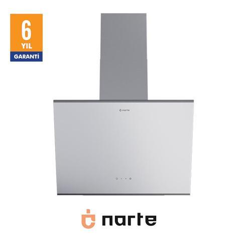 -H20060W 60 CM Beyaz Cam Inox Çıtalı Eğimli Davlumbaz - 6 YIL GARANTİLİ