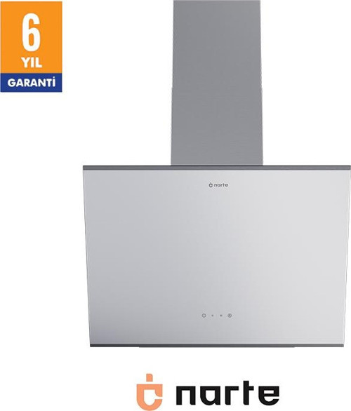 -H20060W 60 CM Beyaz Cam Inox Çıtalı Eğimli Davlumbaz - 6 YIL GARANTİLİ
