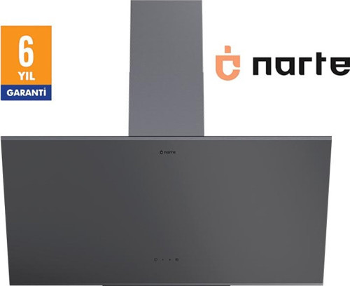 -H20090SX 90 CM Gri Cam Inox Çıtalı Eğimli Davlumbaz - 6 YIL GARANTİLİ