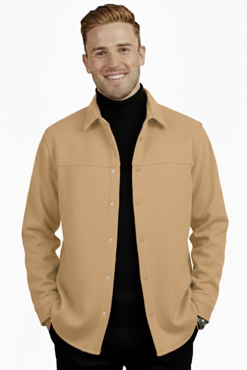 Erkek Camel Likralı Rahat Kalıp Cepsiz Kaşe Ceket – Çıt Çıtlı, Esnek Şık Model Ceket 2600760