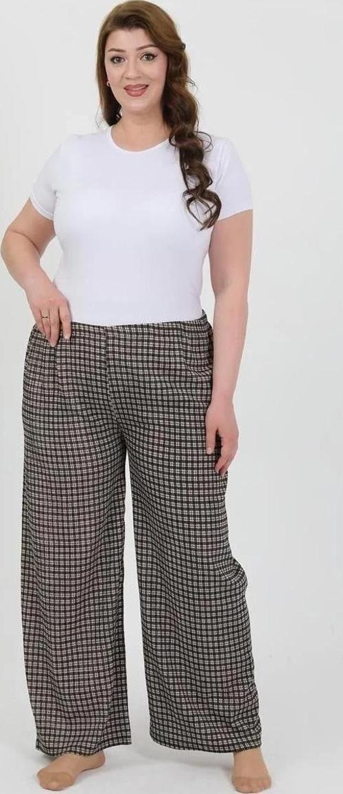 Kadın Büyük Beden Bürümcük Pantolon Kahve