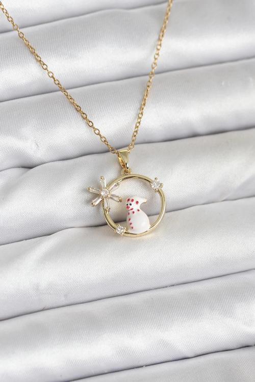 316L Çelik Zincir Gold Zirkon Taşlı Yılbaşı Temalı Kadın Kolye