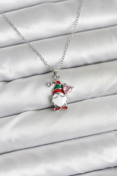 316L Çelik Zincir Gümüş Renk Yılbaşı Teması Kadın Kolye