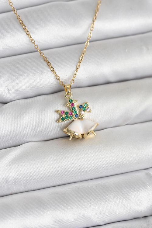 316L Çelik Zincir Gold Renk Chirtsmas Bell Model Yılbaşı Temalı Kadın Kolye