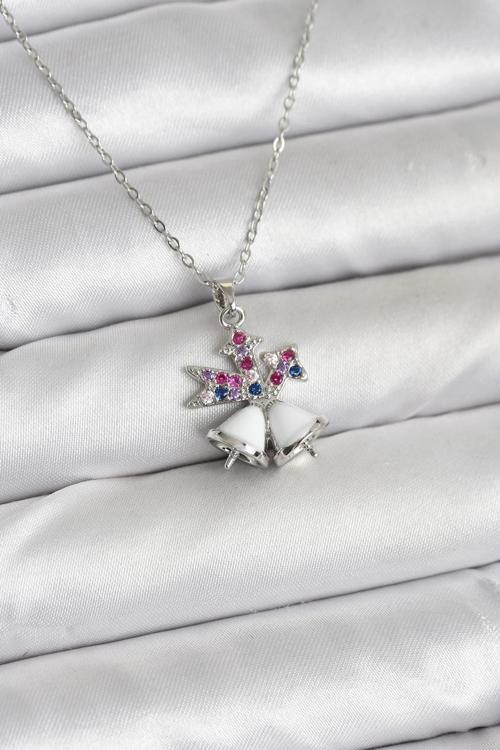 316L Çelik Zincir Gümüş Renk Chirtsmas Bell Model Yılbaşı Temalı Kadın Kolye