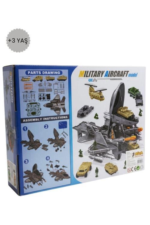 Military Aircraft Model – Askeri Uçak ve Araç Seti | Büyük Taşıyıcı Jet, Mini Araç & Figür Oyuncak Seti