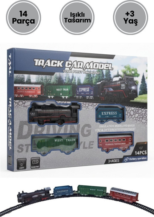 Pilli, Işıklı 14 Parça Oyuncak Tren SETİ - Track Car Model