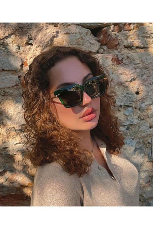 Bv1242S003 Kadın Güneş Gözlüğü Yeşil Kemik Çerçeveli Füme Lens Uv400