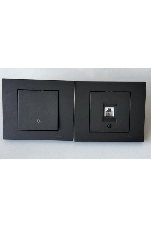 Grano Sıva Altı Siyah 1 Adet Nümeris Tlf Prizi 1 Adet Liğht Anahtar Çerceveleri