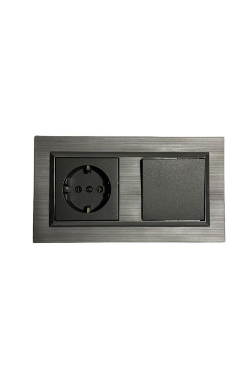 Quantum Manyetik Gri 2'li Set Topraklı Priz + Anahtar