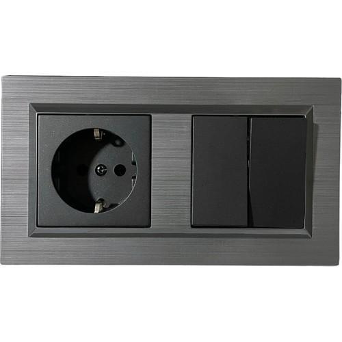 Quantum Manyetik Gri+siyah Komitatör+topraklı Priz Çerçeve Dahil