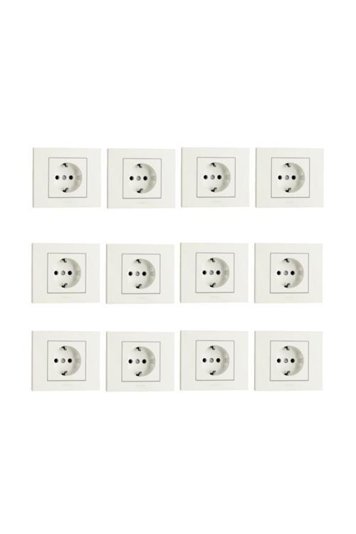 10 Adet Grano Beyaz Topraklı Priz 10'lu Paket / Set Çerçeve Dahil