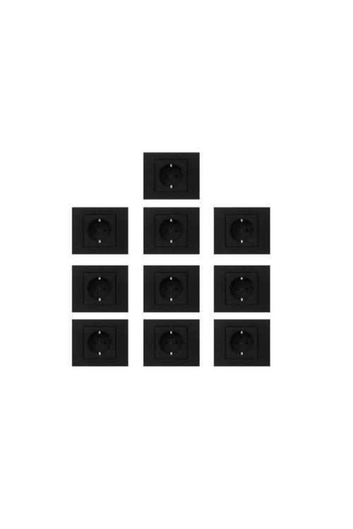 10 Adet Ovivo Grano Siyah Topraklı Priz 10'lu Çerçeve Dahil