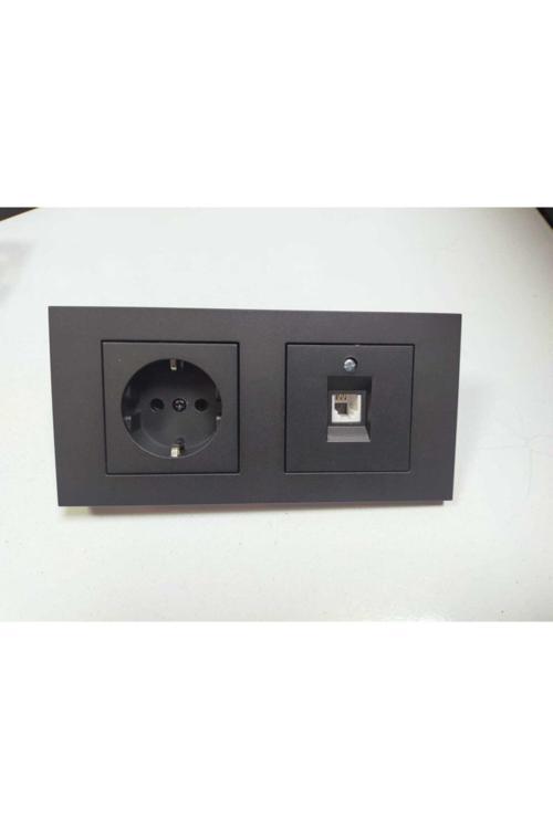 Grano Siyah Topraklı Priz Nümeris Telefon Prizi 2li Çerçeve