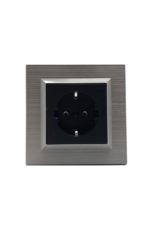 Quantum Manyetik Gri Siyah Topraklı Priz Çerçeve Dahil