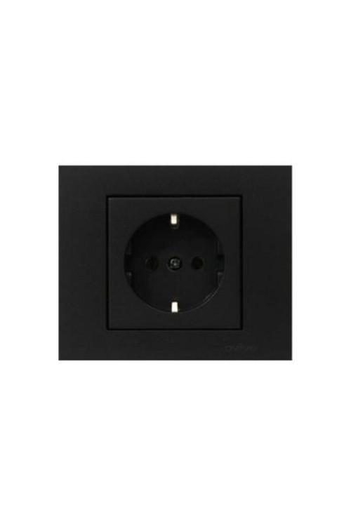 Grano Metalik Siyah Topraklı Priz Çerçeve Dahil