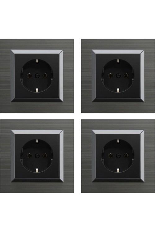 Quantum Manyetik Gri Topraklı Priz Çerçeveli 4 Adet
